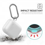 Wholesale Apple Airpods Charging Case Protective Silicone Cover Skin with Hang Hook Clip (White)